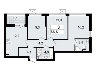 Продается 3-комнатная квартира, 66.6 м2, Всеволожск, микрорайон Южный, 3.2