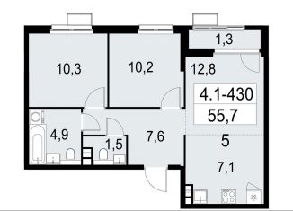 Продажа 3-комнатной квартиры, 55.8 м2, Москва, район Южное Бутово