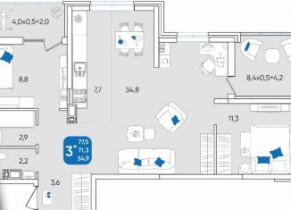 Продается 3-ком. квартира, 78.6 м2, Краснодар, микрорайон Любимово, 5