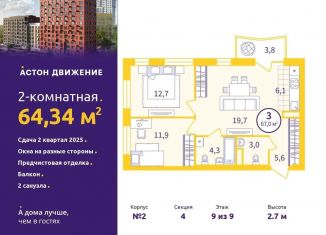 Продаю 2-ком. квартиру, 64.3 м2, Екатеринбург, метро Уральская, Проходной переулок, 1А