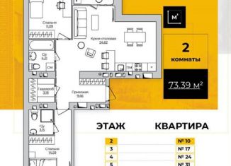 Продам двухкомнатную квартиру, 73.4 м2, Калуга, Октябрьский округ, Счастливая улица, 9А