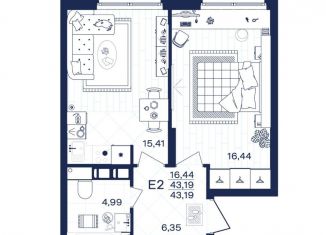 Продам 1-комнатную квартиру, 43.2 м2, Тула