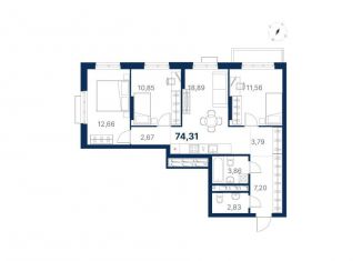 Продается трехкомнатная квартира, 74.3 м2, Екатеринбург, метро Ботаническая