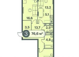 Трехкомнатная квартира на продажу, 76.6 м2, Красноярск, Кировский район