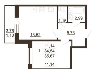 Продам 1-комнатную квартиру, 35.7 м2, Ленинградская область, улица Хохлова, 16