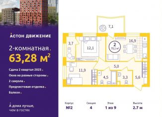 Продажа двухкомнатной квартиры, 63.3 м2, Екатеринбург, Проходной переулок, 1А, Железнодорожный район