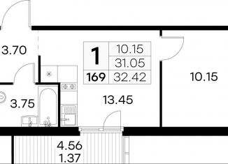 Продам 1-ком. квартиру, 32.4 м2, посёлок Парголово