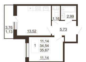 Продажа однокомнатной квартиры, 35.7 м2, Ленинградская область, улица Хохлова, 16