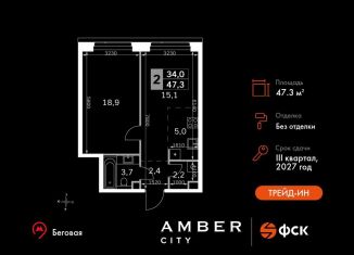 Продам 2-комнатную квартиру, 47.3 м2, Москва, 3-й Хорошёвский проезд, 3Ас17, ЖК Хорошёвский