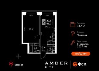 Продается двухкомнатная квартира, 46.7 м2, Москва, метро Беговая, 3-й Хорошёвский проезд, 3Ас17