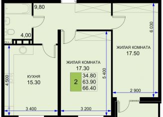 2-комнатная квартира на продажу, 66.4 м2, Краснодарский край, Екатерининская улица, 5к2