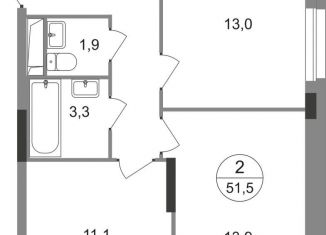 Продаю 2-комнатную квартиру, 51.5 м2, Москва, Центральная площадь