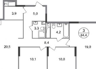 Продаю трехкомнатную квартиру, 84.4 м2, Московский