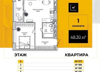 Продажа 1-комнатной квартиры, 48.3 м2, Калуга, Октябрьский округ, Счастливая улица, 9А