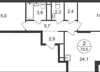 Продажа двухкомнатной квартиры, 70.5 м2, Москва, 7-я фаза, к1