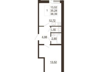 1-комнатная квартира на продажу, 38.4 м2, Гатчина, улица Хохлова, 16