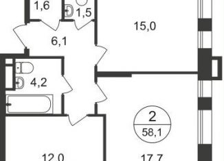 Продам двухкомнатную квартиру, 58.1 м2, Москва, 7-я фаза, к1