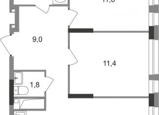 Двухкомнатная квартира на продажу, 57.7 м2, Москва