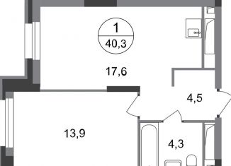 1-комнатная квартира на продажу, 40.3 м2, Москва