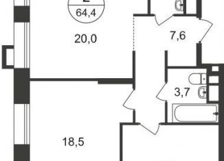 2-комнатная квартира на продажу, 64.4 м2, Москва, 7-я фаза, к1