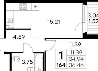 Продается 1-комнатная квартира, 36.5 м2, посёлок Парголово