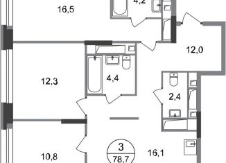 Продается 3-ком. квартира, 78.7 м2, Московский