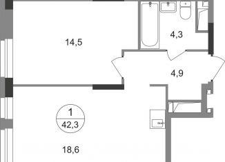 Продается однокомнатная квартира, 42.3 м2, Москва