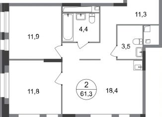 Продам 2-комнатную квартиру, 61.3 м2, Москва