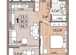 Продам 1-ком. квартиру, 42.8 м2, Московская область, улица Гудкова