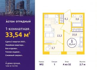 1-комнатная квартира на продажу, 33.5 м2, Свердловская область, улица Репина, 111