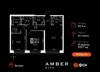 Продам трехкомнатную квартиру, 82.5 м2, Москва, 3-й Хорошёвский проезд, 3Ас17, ЖК Хорошёвский