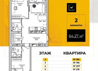 2-комнатная квартира на продажу, 64.3 м2, Калуга, Счастливая улица, 9А