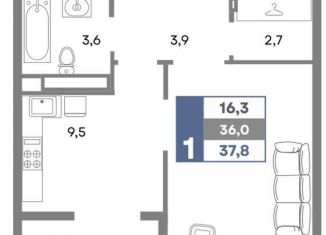 Продаю 1-ком. квартиру, 37.8 м2, село Мирное, улица Крымской Весны, 9к1А