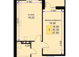 1-ком. квартира на продажу, 47.8 м2, поселок Южный, Казачья улица, 6к2