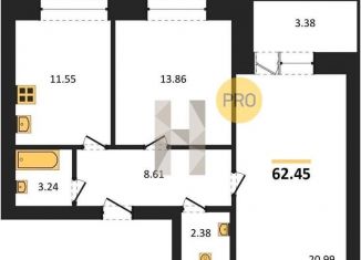 Продаю 2-комнатную квартиру, 62.4 м2, Воронеж, улица Курчатова, 26Б, Советский район