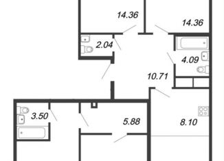 Продаю 4-ком. квартиру, 107.4 м2, Санкт-Петербург, муниципальный округ Гавань, набережная Миклухо-Маклая, 1к1