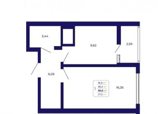 Продажа 1-комнатной квартиры, 36.6 м2, Уфа, Ленинский район