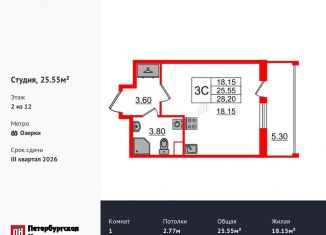 Продам квартиру студию, 25.6 м2, Санкт-Петербург, метро Озерки