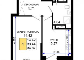 Продам 1-комнатную квартиру, 34.9 м2, Ростов-на-Дону, Октябрьский район, Элеваторный переулок