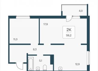 Продам 2-ком. квартиру, 59.2 м2, посёлок Озёрный, Кедровая улица, 80/3