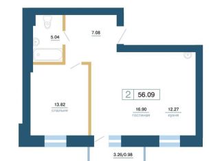 Продам двухкомнатную квартиру, 56.1 м2, Красноярск