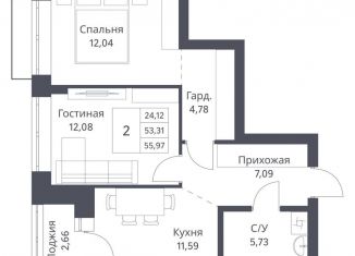 Продам 2-комнатную квартиру, 53.3 м2, Новосибирск