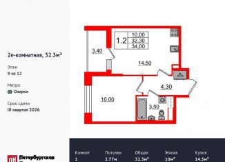 1-комнатная квартира на продажу, 32.3 м2, Санкт-Петербург, метро Озерки