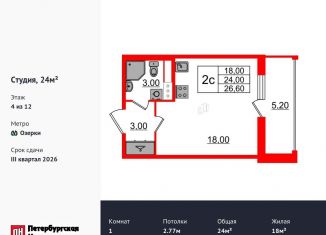 Продажа квартиры студии, 24 м2, Санкт-Петербург, метро Проспект Просвещения