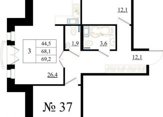 3-ком. квартира на продажу, 69.2 м2, Гатчина