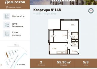 Продается 2-комнатная квартира, 55.3 м2, Химки, улица Генерала Дьяконова, 9, ЖК Миниполис Рафинад