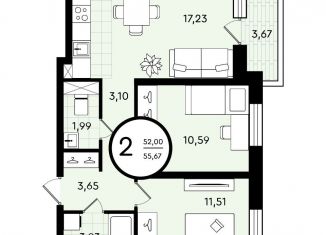 Продажа 2-ком. квартиры, 55.7 м2, Тюмень, Калининский округ, ​улица Александра Звягина, 3