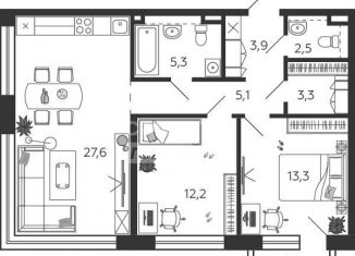 2-комнатная квартира на продажу, 74.3 м2, Москва, набережная Марка Шагала, 11к2