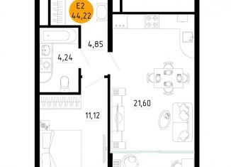 Продается 1-ком. квартира, 44.2 м2, Рязанская область