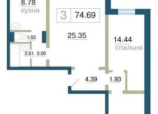 Продам 3-ком. квартиру, 74.7 м2, Красноярск, улица Елены Стасовой, 48А